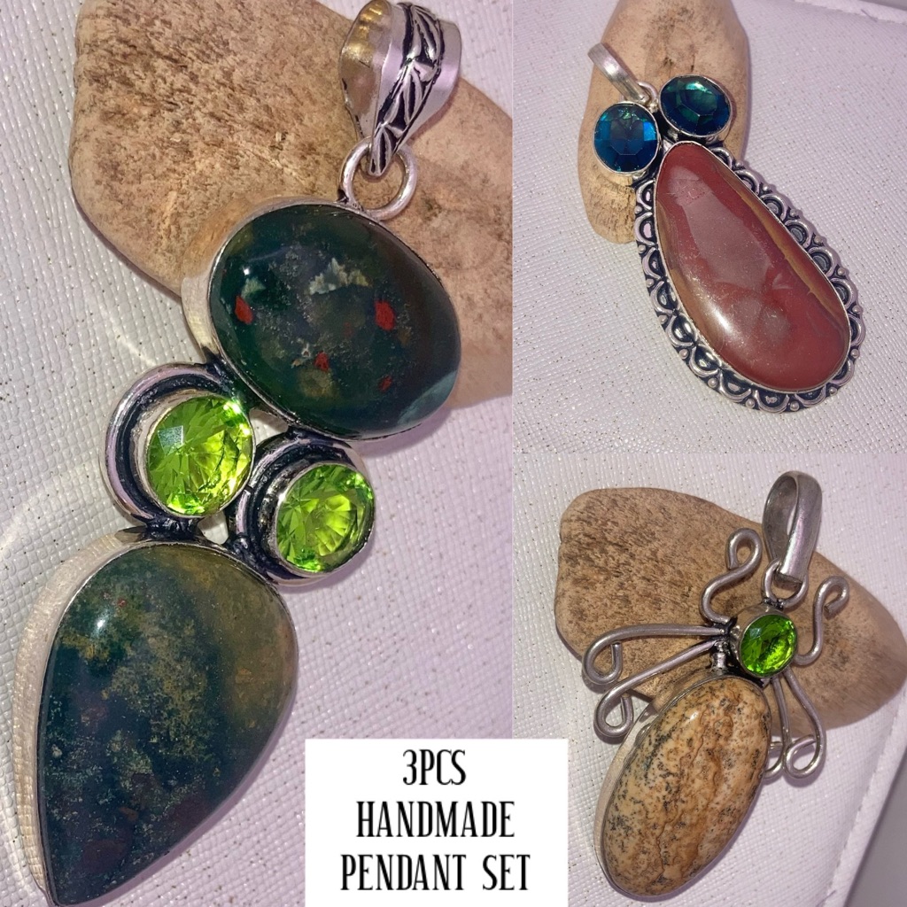 4pcs Natural Gemstone Handmade Pendant Set